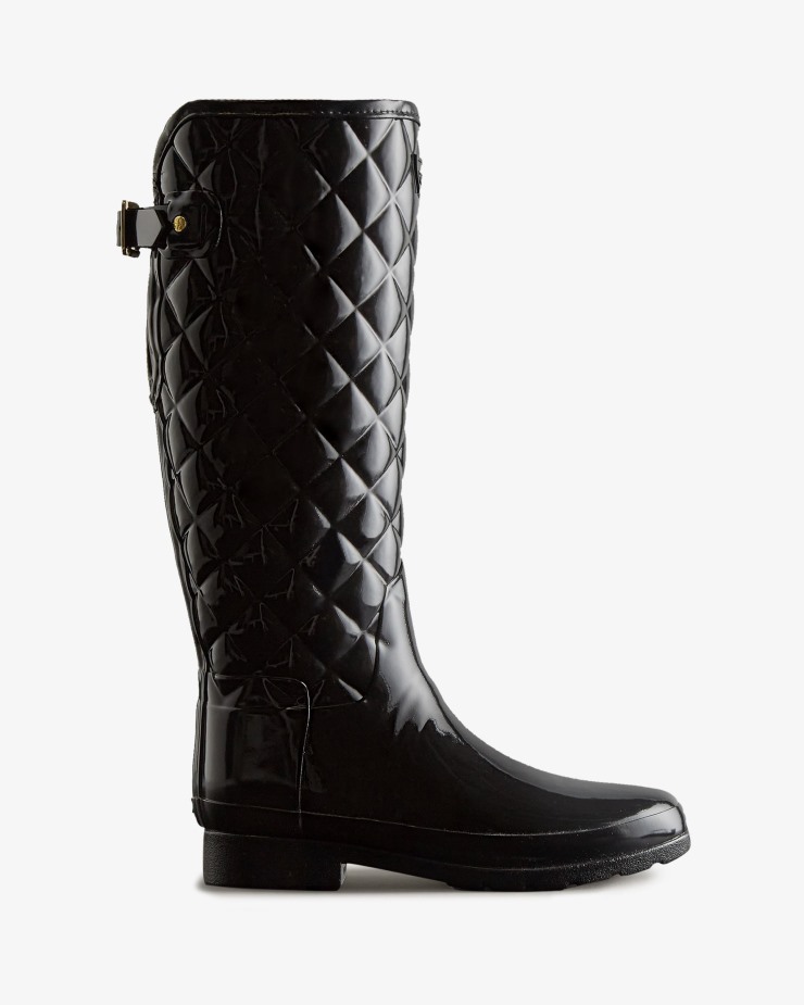Hunter - Botas De Lluvia Altas, Acolchadas, Ajustables Y Ajustadas, Para Mujer, Color Negro