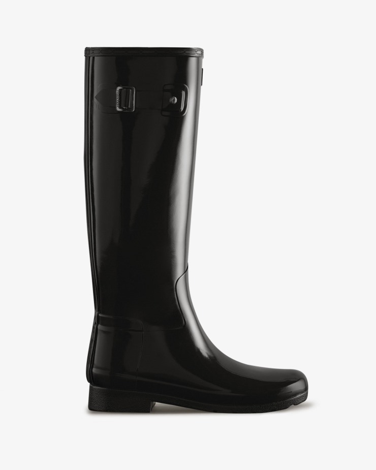 Hunter Botas De Agua Altas Y Brillantes De Ajuste Delgado Y Refinado Para Mujer, Color Negro